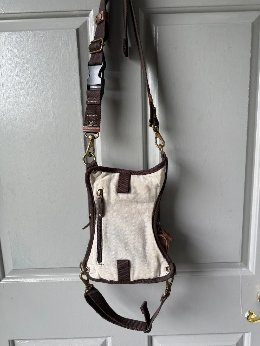 Casual Patchwork Crossbody Sling Bag - Brown & Cream